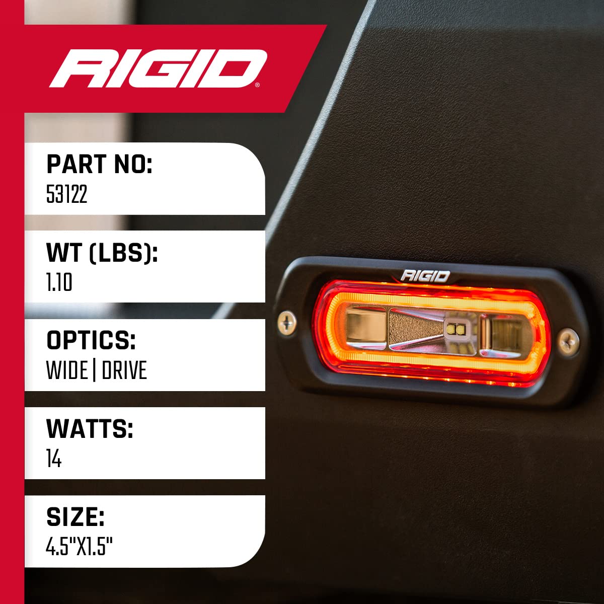 Picture of RIGID Industries 53123 SR-L Series Spreader Light Pod with Amber Halo - Pair