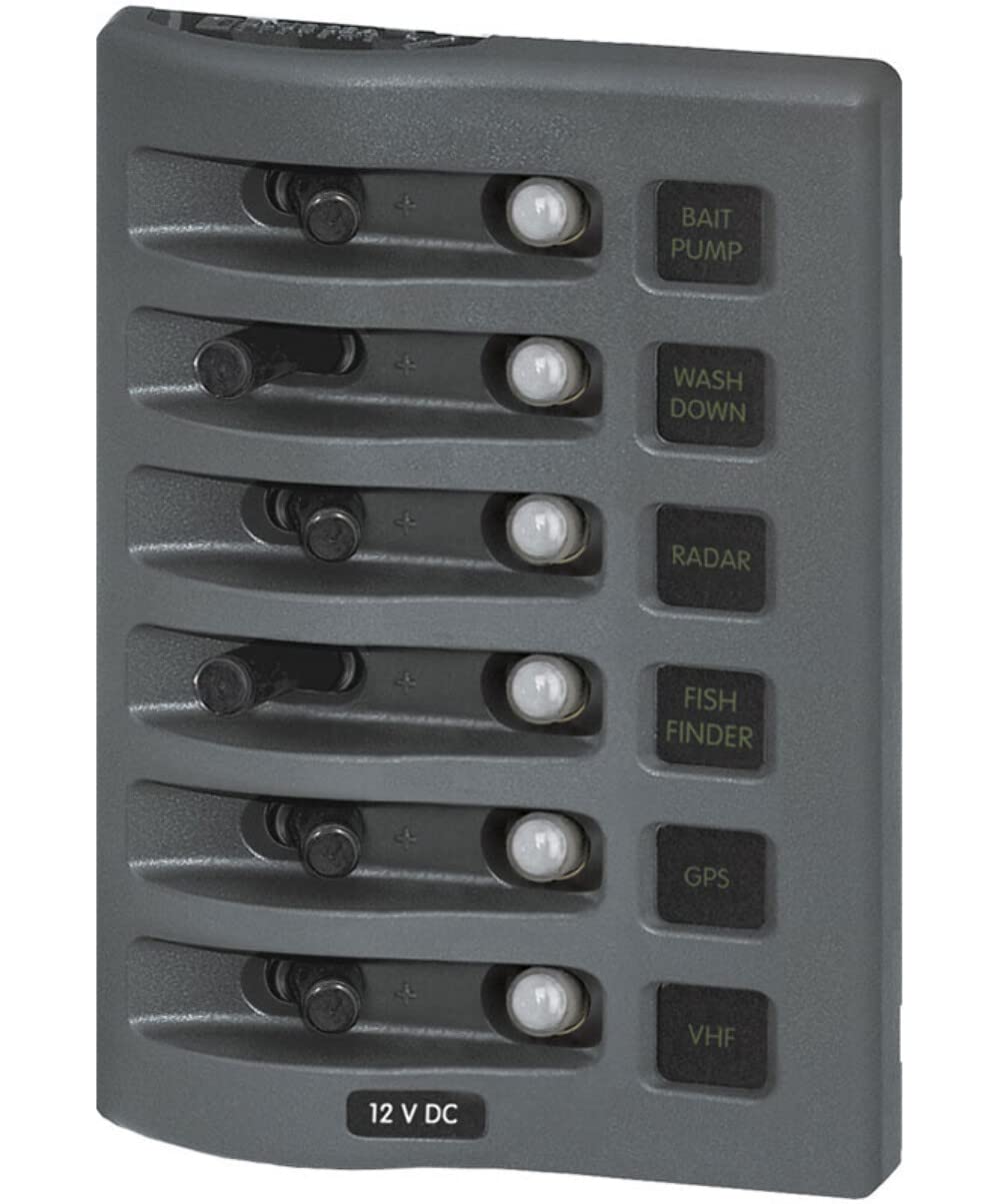 Blue Sea Systems 4376 WeatherDeck Water Resistant Circuit Breaker Panel 6 Position 12V/24V DC Gray