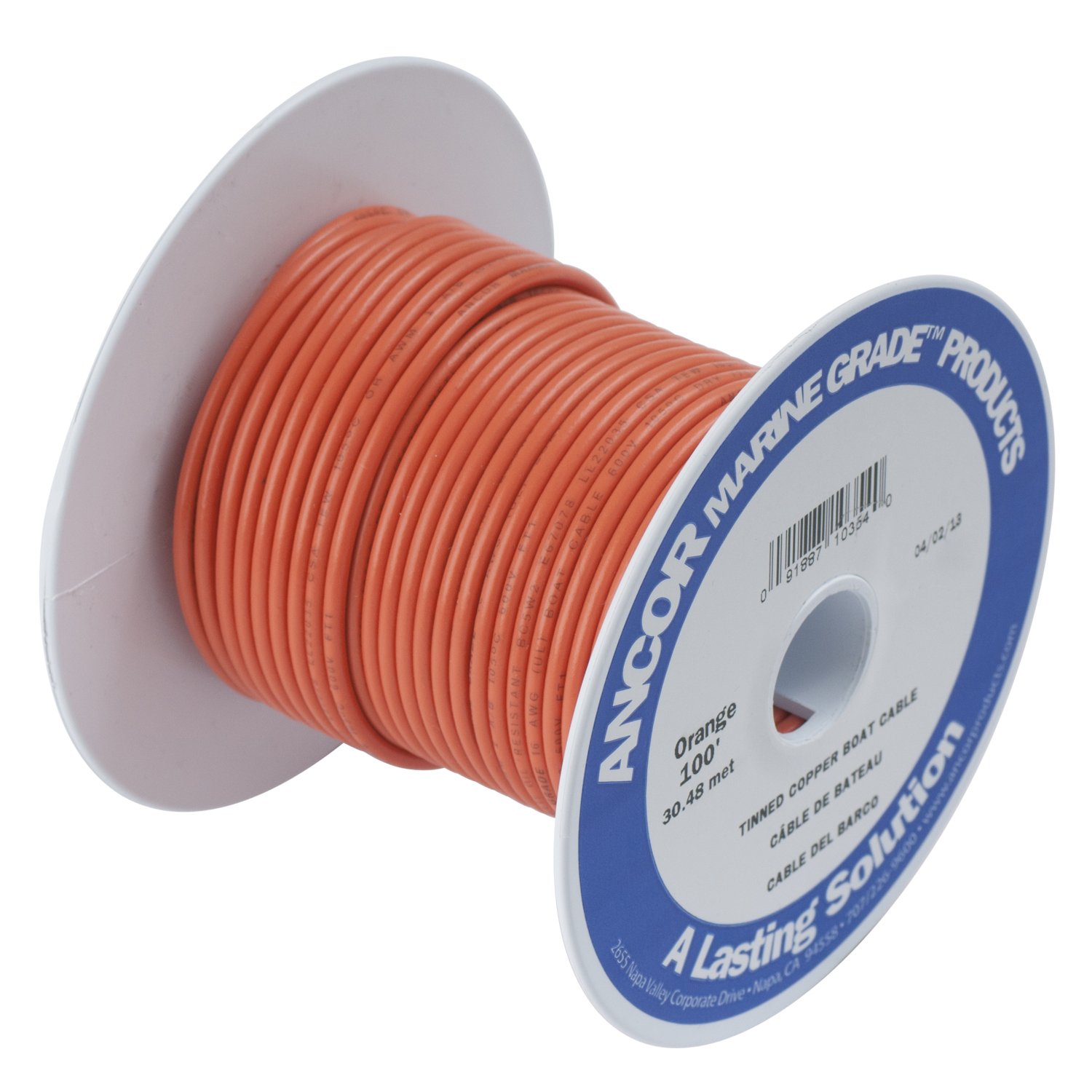 Ancor 100510 Marine Grade Tinned Copper Wire 18 AWG Orange 100 Foot