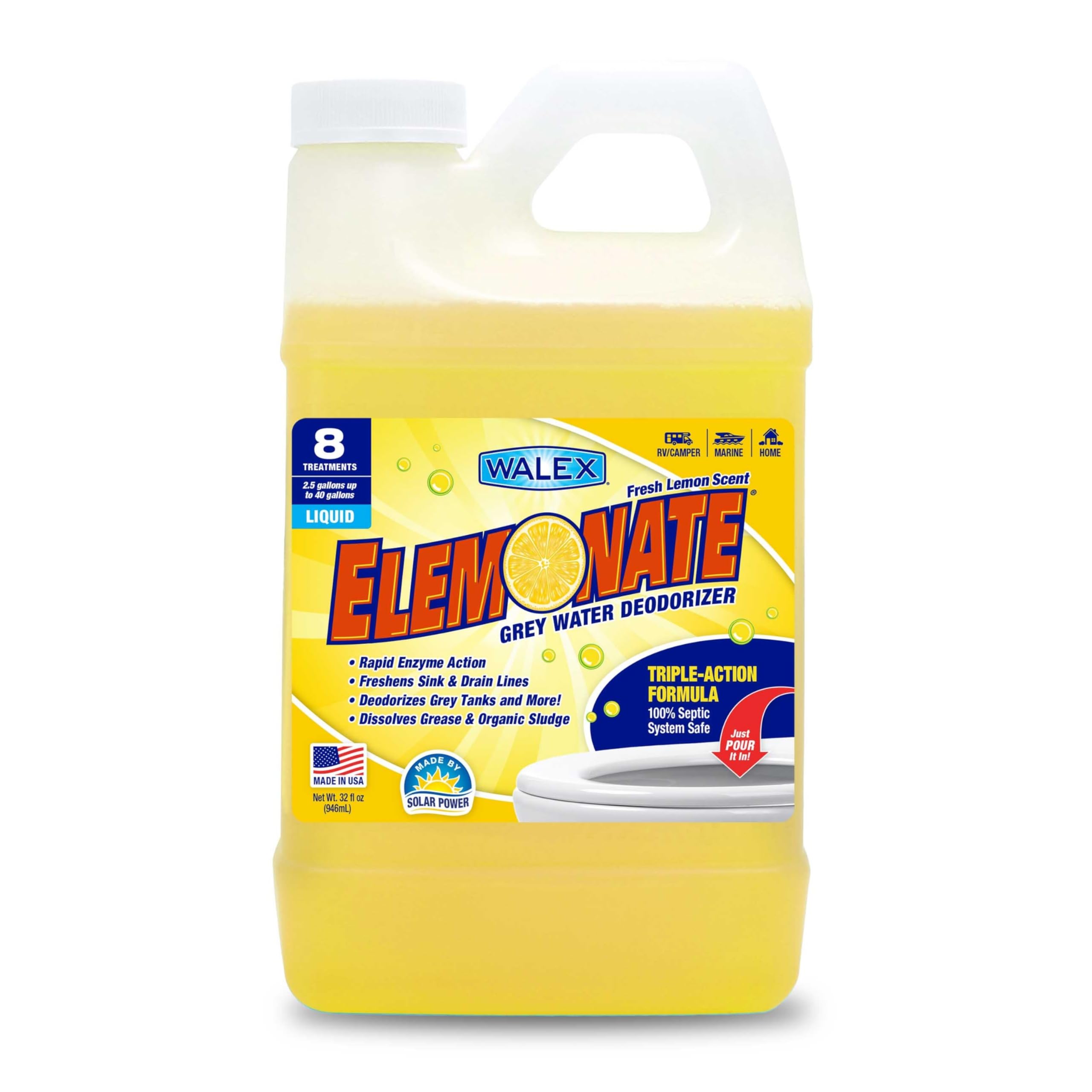 Walex Products ELEMLQ32 Elemonate Liquid Grey Water Deodorizer 32oz Fresh Lemon