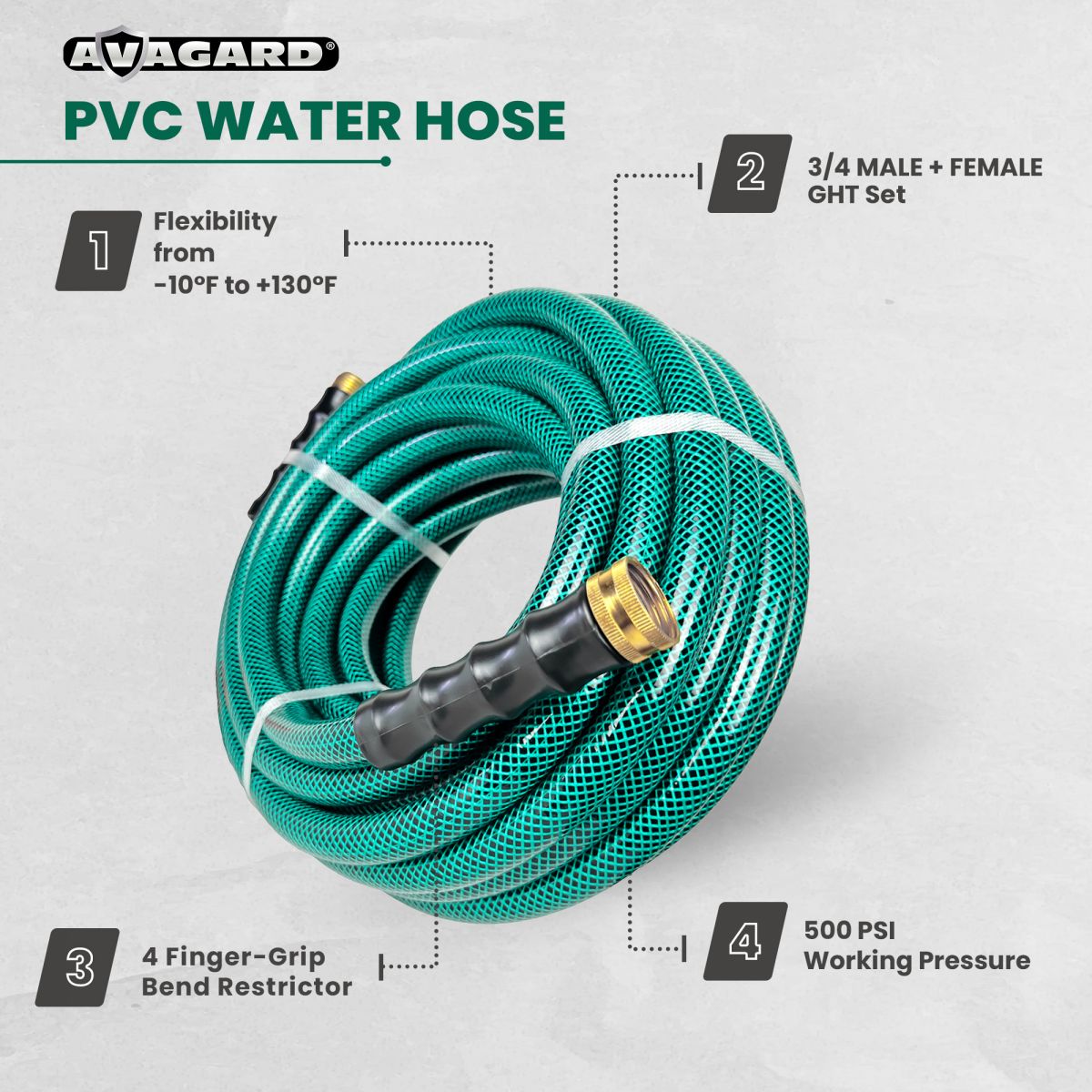 Avagard AVGPV3415 PVC Water Hose 3/4 Inch x 15 Feet Green