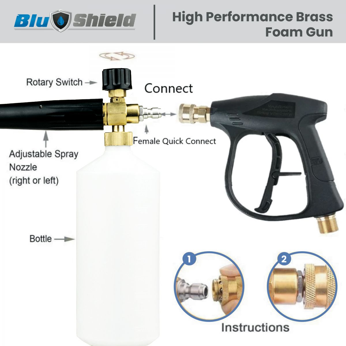 Blushield PWA043 Metal Brass Foam Gun High Pressure Washer Cannon