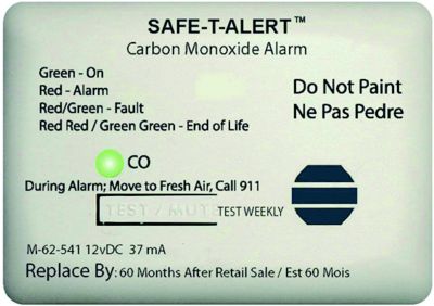 MTI Industries 62-541-WT Carbon Monoxide Alarm for RV 12V
