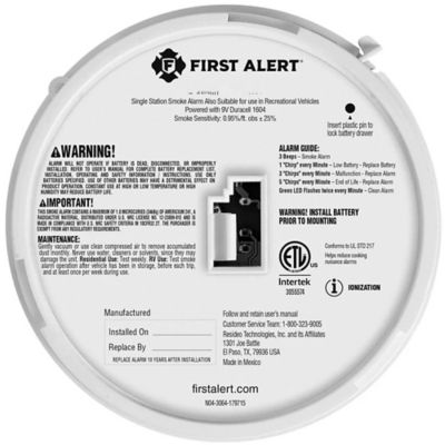 First Alert Canada Only 1046846 9V Battery-Operated Smoke Alarm for RVs