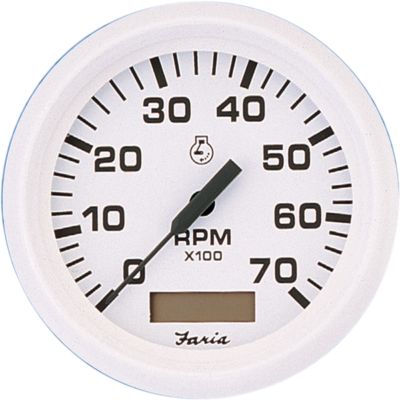 Faria Instruments F33132 Faria Dress White 4" Gauge - 6000 RPM Tachometer With Hourmeter (Gas) (Inboard & I/O)