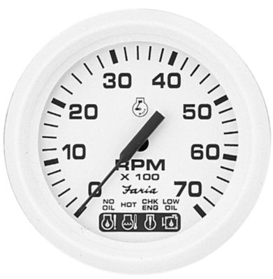 Faria Instruments F33150 Dress White 4" Tachometer 7000 RPM with SystemCheck Indicator Gas Outboard