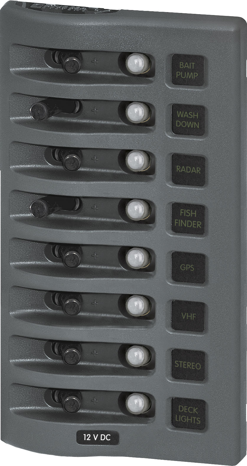 Blue Sea Systems 4378-BSS WeatherDeck 12V DC 8 Position Waterproof Circuit Breaker Panel Gray
