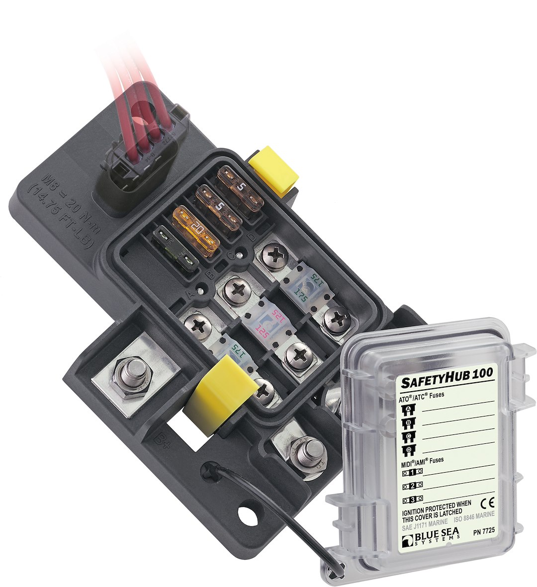 Blue Sea Systems 7725-BSS SafetyHub 100 Fuse Block - 7 Circuit 32V DC