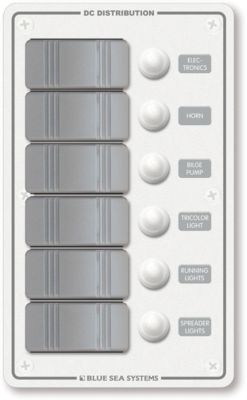 Blue Sea Systems 8273-BSS Contura Water Resistant 6-Position 12V DC Circuit Breaker Panel White