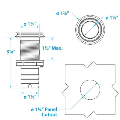 Seachoice 50-18621 Mega-Flow Dripless Thru Hull Fitting 316 Stainless Steel 1-1/8 in Hose