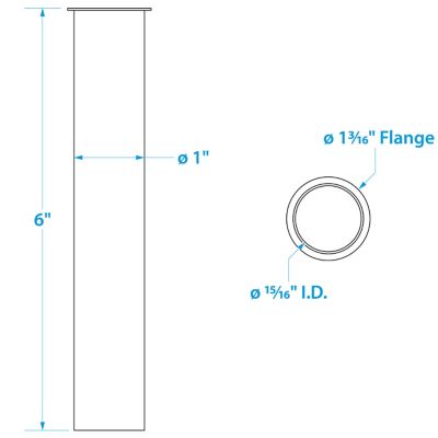 Seachoice 19111 Brass Drain Tube 6 Inch 1 Inch ID 90-Degree Flange
