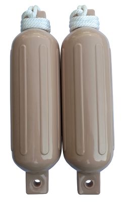 Seachoice DE77234S Twin Eye Ribbed Fender Kit with Lines - 2 Pack 6.5" x 23" Tan