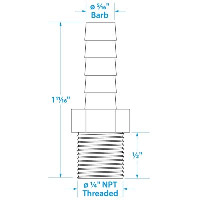 Seachoice 50-20811 Male Hose Barb 5/16 Inch Brass Fuel Fitting 1/4 NPT