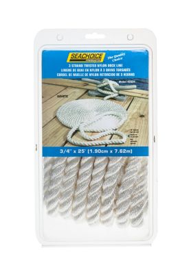 Seachoice 42631 3-Strand Twisted Nylon Dock Line 3/4-Inch x 25 Feet White