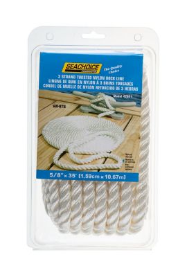 Seachoice 42621 3-Strand Twisted Nylon Dock Line 5/8-Inch x 35 Feet White