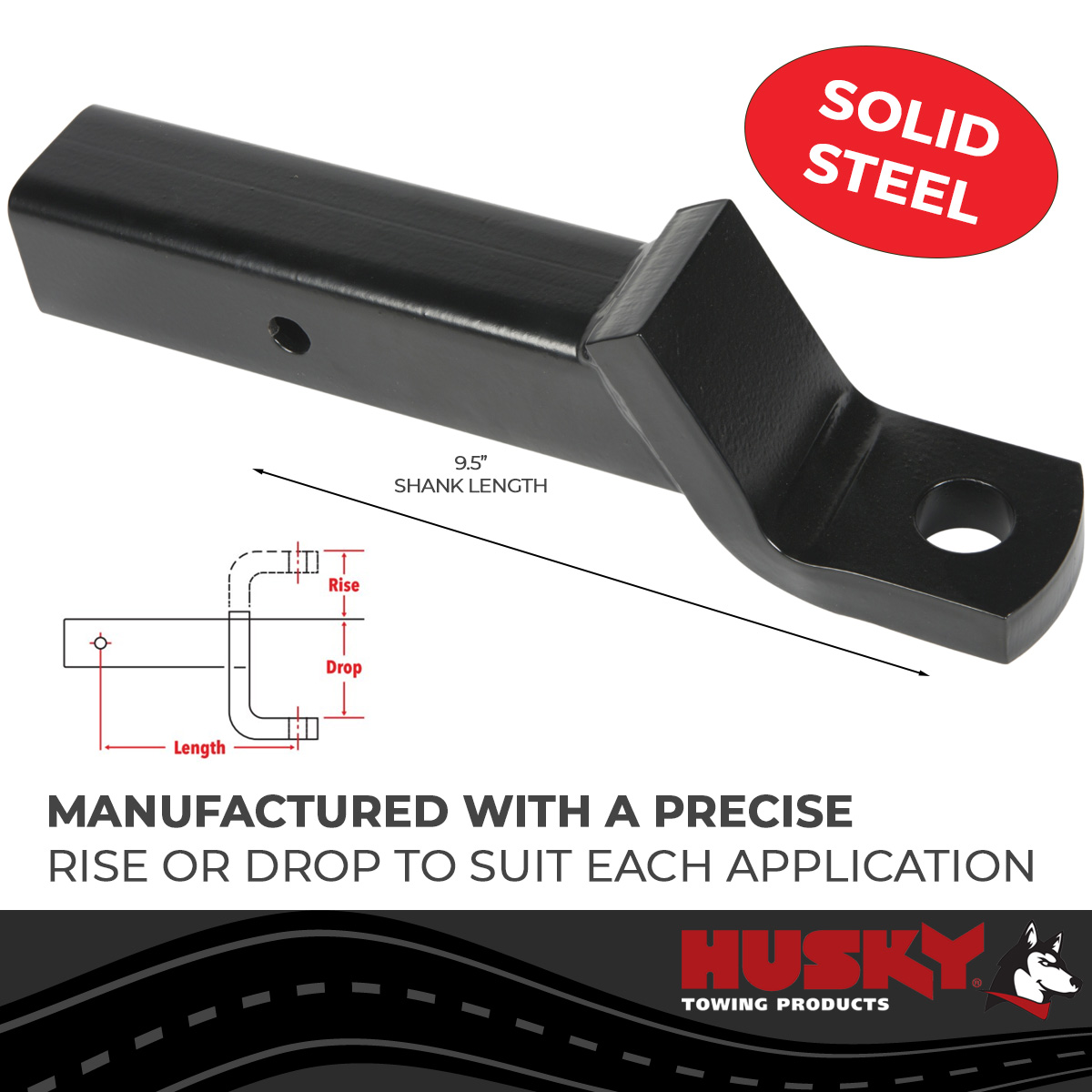 Picture of Husky Towing 33004 Ball Mount Receiver Drop Rise Shank - 2-1/2 2-1/2 1 9-1/2