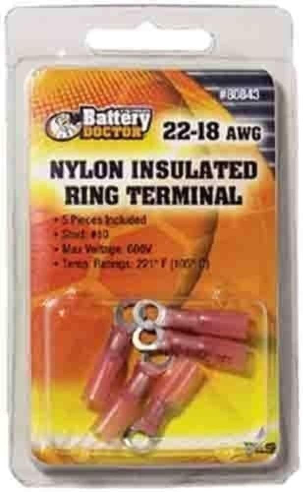 Picture of WirthCo 80843 Nylon Insulated Ring Terminal #10 Stud 22-18 AWG 5-Pack