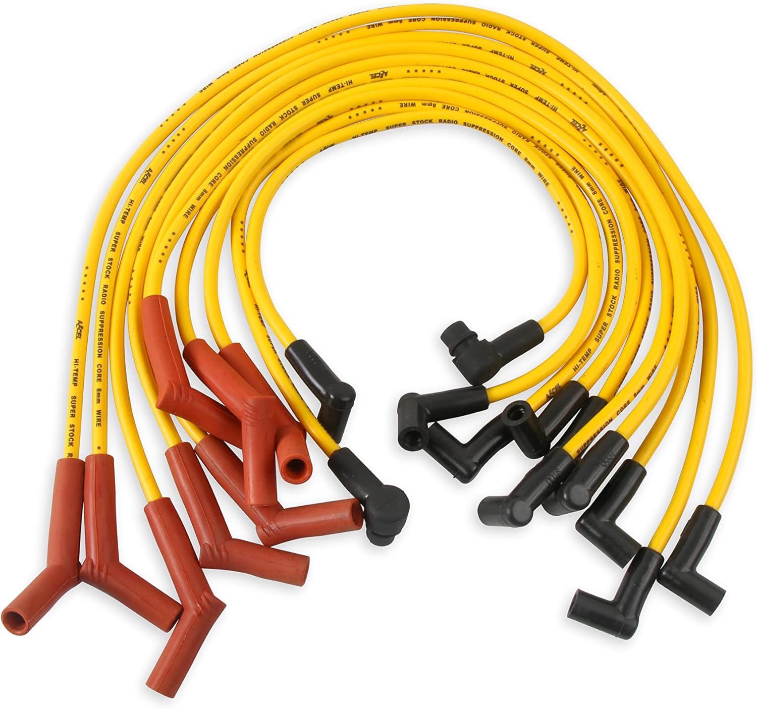 Picture of Accel 4056 8mm Spark Plug Wire Set Custom Fit with Graphite Core HEI Boots Yellow