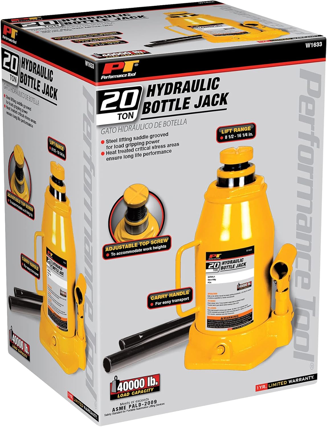 Picture of Performance Tool W1633 Ton Hydraulic Bottle Jack - 20