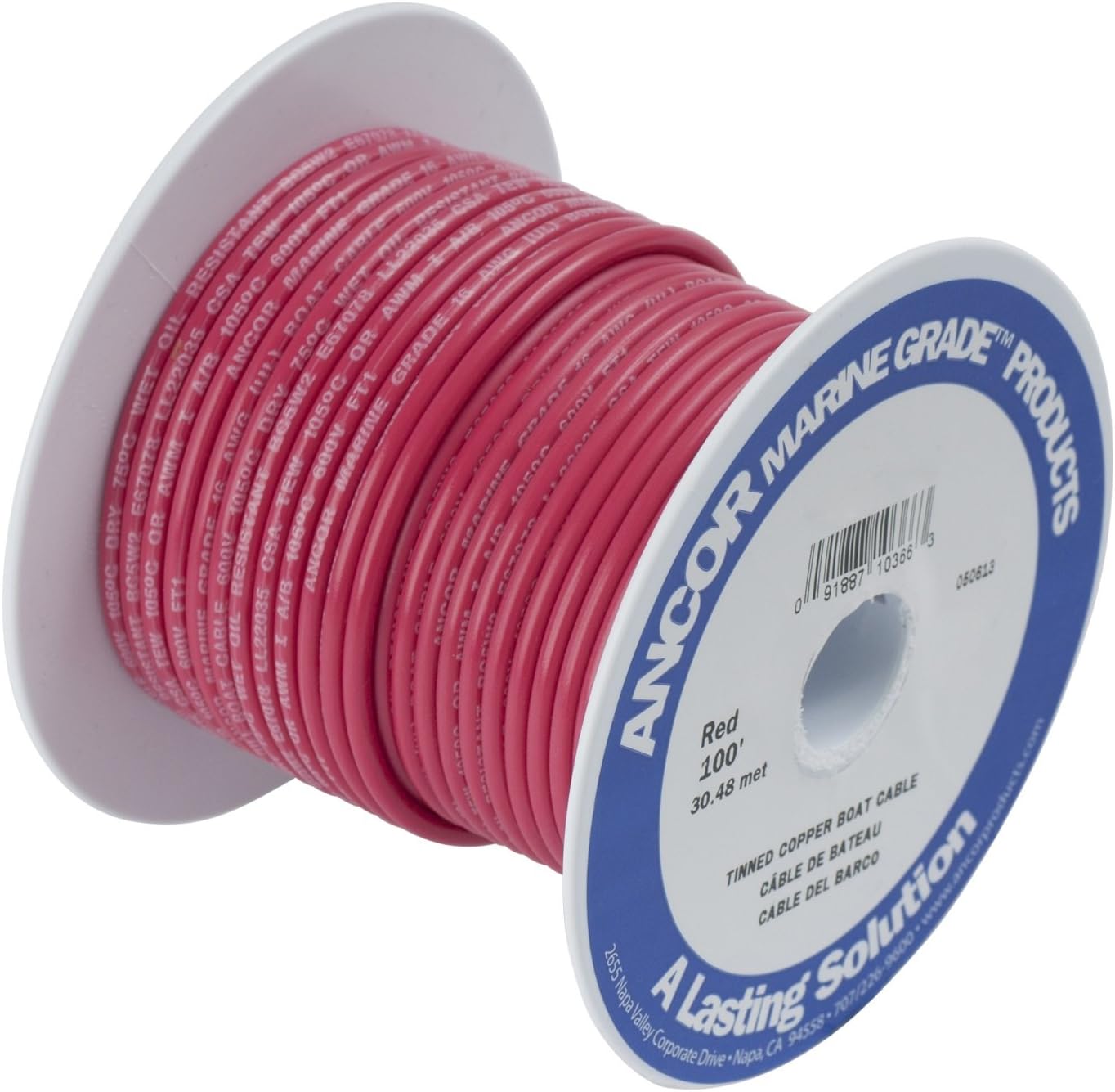 Picture of Ancor 115502 Marine Grade Tinned Copper Battery Cable #1 AWG 25ft Red