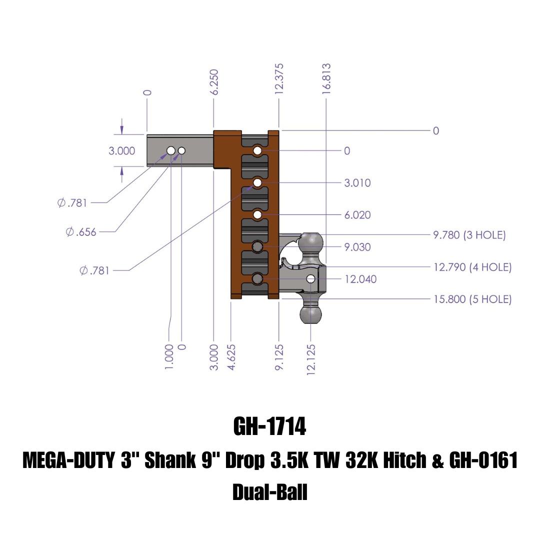 Picture of Gen-Y Hitch GH-1714 MEGA-Duty Adjustable Drop with Dual Ball Receiver Trailer Hitch - 9 3 32K